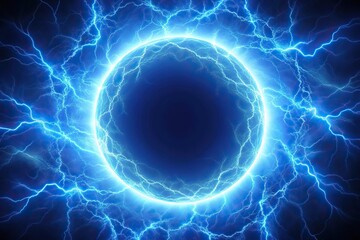 Wall Mural - Extreme close-up blue portal with lightning circle effect