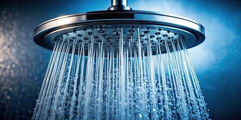 Wall Mural - Extreme close-up of a contrast shower with flowing water stream and steam