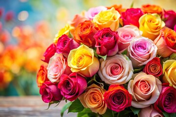 Extreme close-up of a fresh roses bouquet on bright background