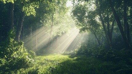 Poster - Sunlight Filtering Through Lush Forest Greenery