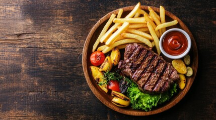 Poster - Delicious Grilled Steak with Fries and Vegetables