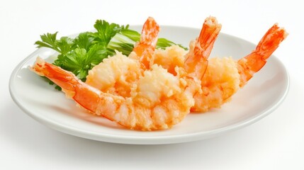 Fresh Shrimp with Herbs on White Plate