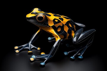 Poster - Abstract minimalist design of a colorful frog, blending sharp geometric forms with bright colors to capture the essence of a poison dart frog.