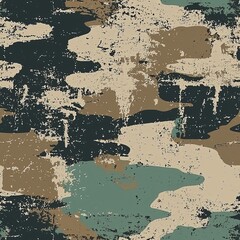 Poster - Grunge Scratch Textured Hunting Camouflage, Seamless Camo Pattern Texture