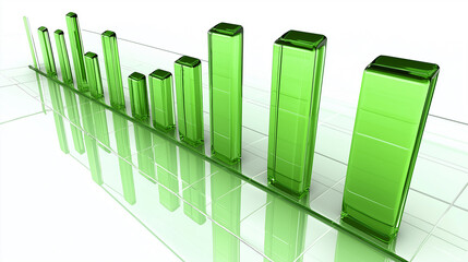 Leinwandbilder - Green glass bar chart increasing showing growth on white background