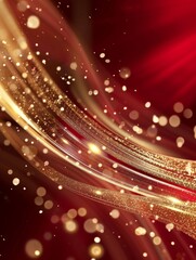 Sticker - gold curved lines on luxury red background with glitter light effects decorations 