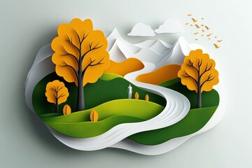 Poster - Geometric design of a lone figure standing in a serene landscape, using abstract shapes to symbolize stoic resilience and harmony with nature