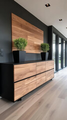 Canvas Print - Modern hallway interior with wooden dresser.