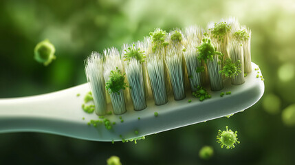 Poster - Close up of a toothbrush covered in green bacteria and germs