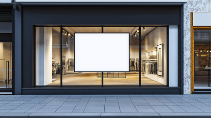 Aufkleber - Modern clothing store with big empty white sign on a showcase at street level
