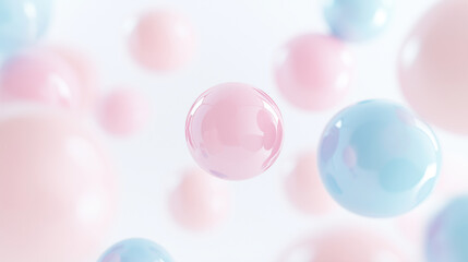 Poster - Pink and blue spheres are floating on a white background with a soft focus