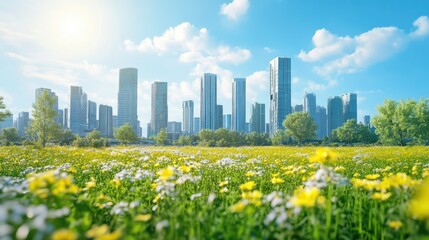 Modern skyline with innovative, eco-friendly buildings