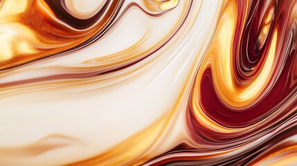 Poster - Abstract Swirling Liquid Acrylic Paint in Brown, Gold, and White Colors