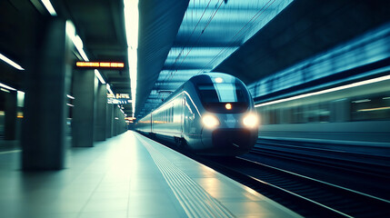 Aufkleber - Modern high speed train arriving at platform in subway station