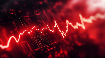 Poster - Red line graph showing market volatility and uncertainty in a financial crisis