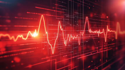 Aufkleber - Red glowing heartbeat line is showing vital signs on a futuristic medical screen