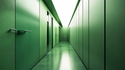 Aufkleber - Long narrow corridor is illuminated with bright green light