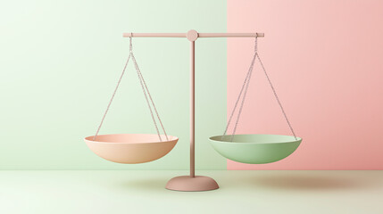Poster - 3d render of a balance scale on a two toned pastel background representing equality
