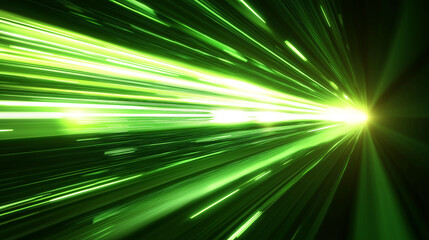 Fototapete - Bright green light trail speeding through the darkness creating motion blur effect