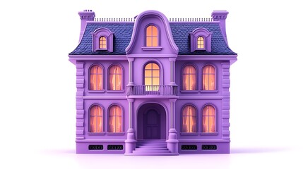 Purple Mansion Building 3D Render Luxury Home Dream House Architecture Design Isolat