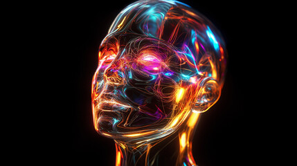 Aufkleber - Artificial intelligence in the form of a woman with glowing lines flowing through her head