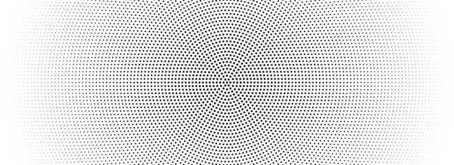 Poster - Halftone concentric dotted background. Square dots comic gradient texture. Radial fading gradation wallpaper. Black white rough grit overlay. Grunge gritty circular pop art cartoon backdrop. Vector
