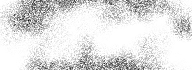 Poster - Smoke cloud stipple gradient texture. Grunge fluid fume grain background. Gritty noise fog dotwork wallpaper. Black and white dots, speckles, sand particles or granules overlay. Vector backdrop
