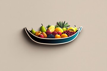Aufkleber - Minimalist icon of a boat filled with tropical fruits, using soft colors and simple shapes to represent the vibrant goods of the floating market