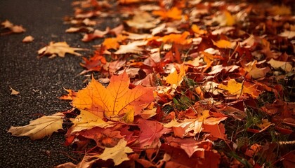 Closeup of autumn leaves on the floor with an interesting fall feeling