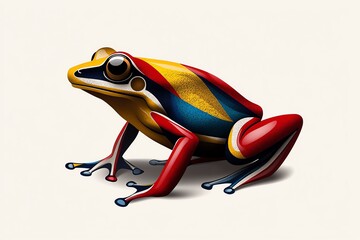 Poster - Minimalist icon of a colorful frog, showing its vivid red, yellow, and blue body in clean, abstract lines against a white backdrop.