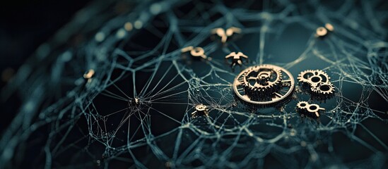 A Close-Up of a Gear System Entangled in a Web