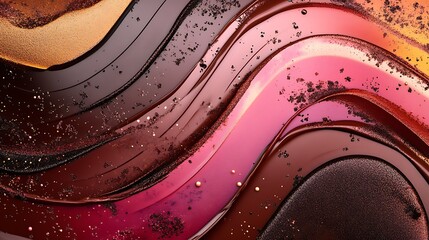 Canvas Print - Abstract wavy background with brown and pink glossy textures