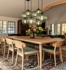 Poster - dining room set modern french farmhouse style with neutral and washed wooden elements