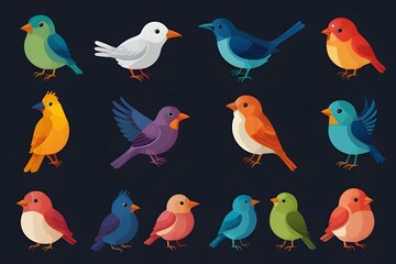 Birds icon set, animal vector Generative AI

