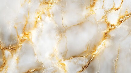 A close-up view of a marble texture featuring white and gold veining, suitable for design and decorative purposes.