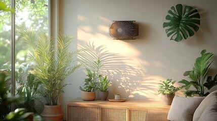 Sticker - Cozy indoor space with plants and natural light.