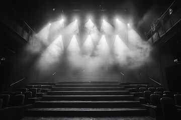 Poster - Empty Movie Theater Seats with Stage Lights and Smoke