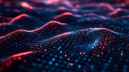 Poster - Abstract Digital Landscape with Red and Blue Lights