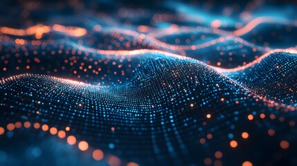 Poster - Abstract Digital Wave with Glowing Blue and Orange Lights