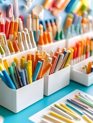 Sticker - Colorful Markers and Pens in White Organizers.