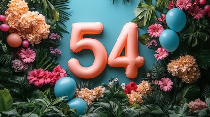 Sticker - Colorful floral arrangement featuring the number 54 for a celebration.