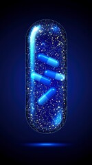 Wall Mural - Futuristic glowing capsule filled with cosmic particles and blue pills