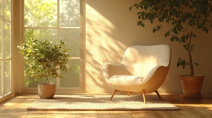 Poster - Cozy corner with a chair, plant, and natural light.