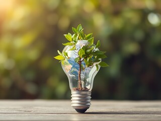 Green Tree Growing from Earth Shaped as a Light Bulb