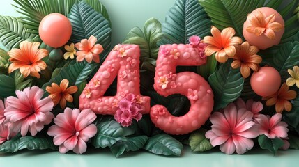 Poster - Colorful floral arrangement featuring the number 45.