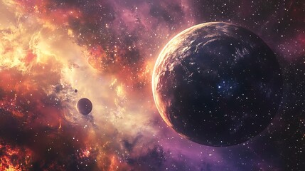 Poster - Artistic Space Illustration with a Planet and Nebula