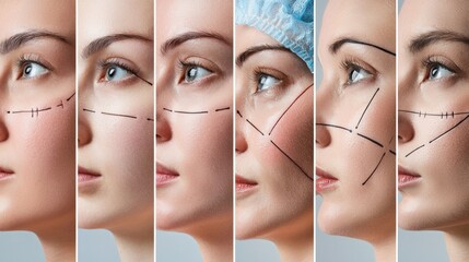 Wall Mural - collage of before-and-after photos of patients who have undergone various plastic surgeries, demonst