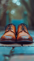 Close up of a Pair of Brown Leather Oxfords