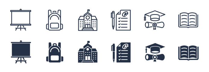 Wall Mural - school line and glyph solid icons collection. minimal icon and symbol series vector illustration