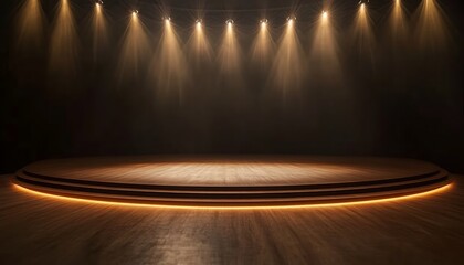 Poster - Empty Stage with Spotlights and Glowing Outline for Presentation, Product Display or Awards Ceremony